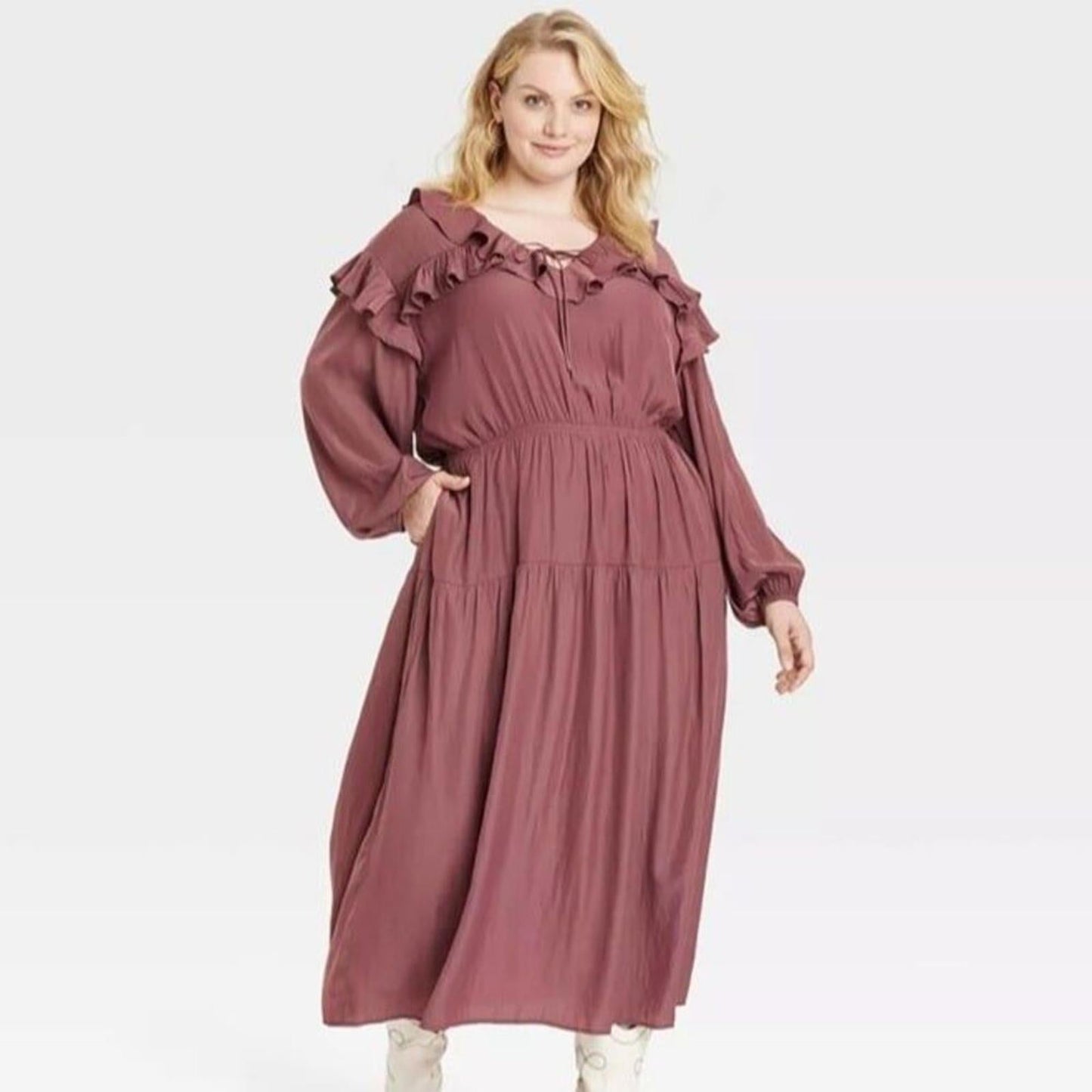 Universal Thread Maxi Dress Long Sleeve Ruffle Maxi A-Line Dress