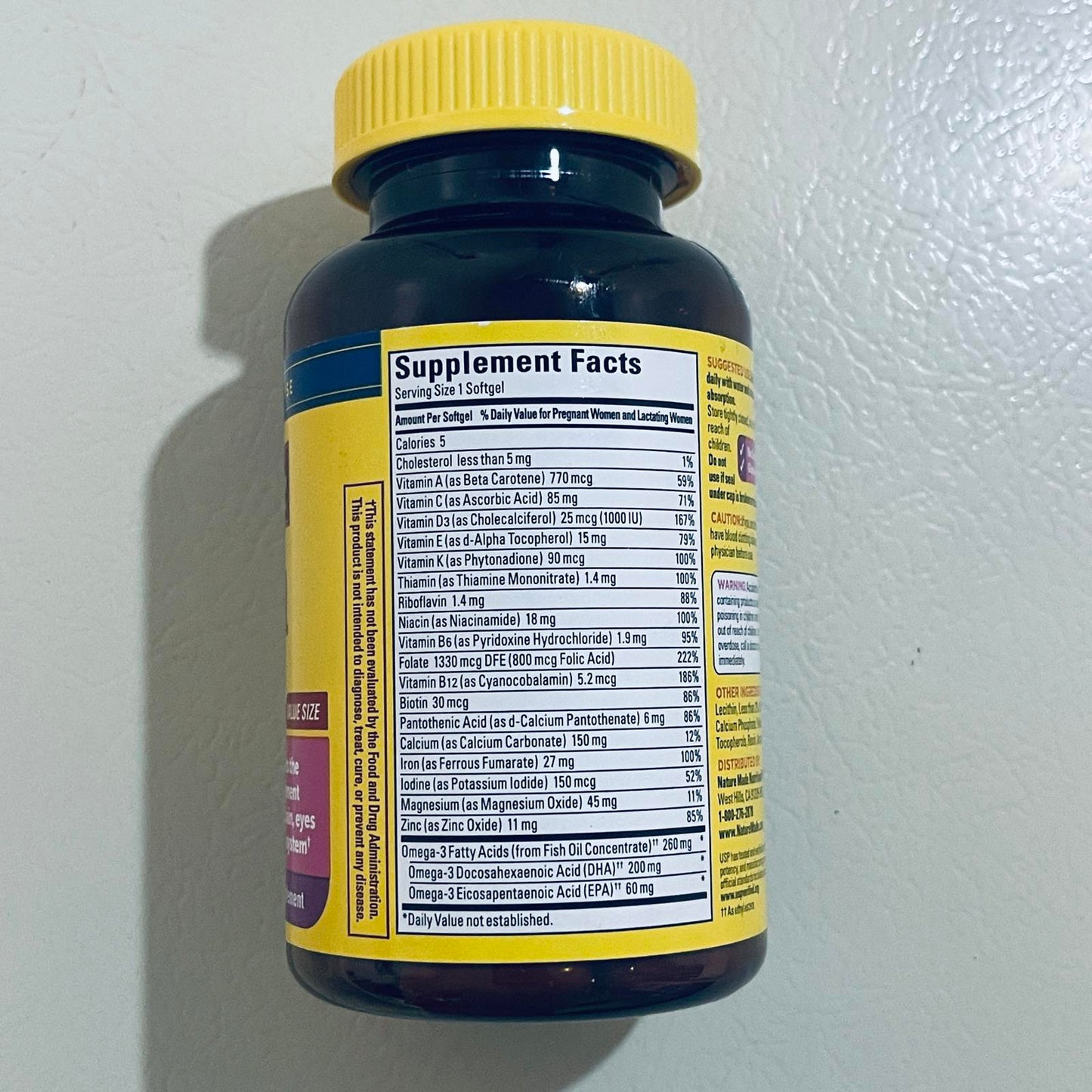 Nature Made Prenatal Folic Acid + DHA Dietary Supplement 90 Softgels EXP 1/2027