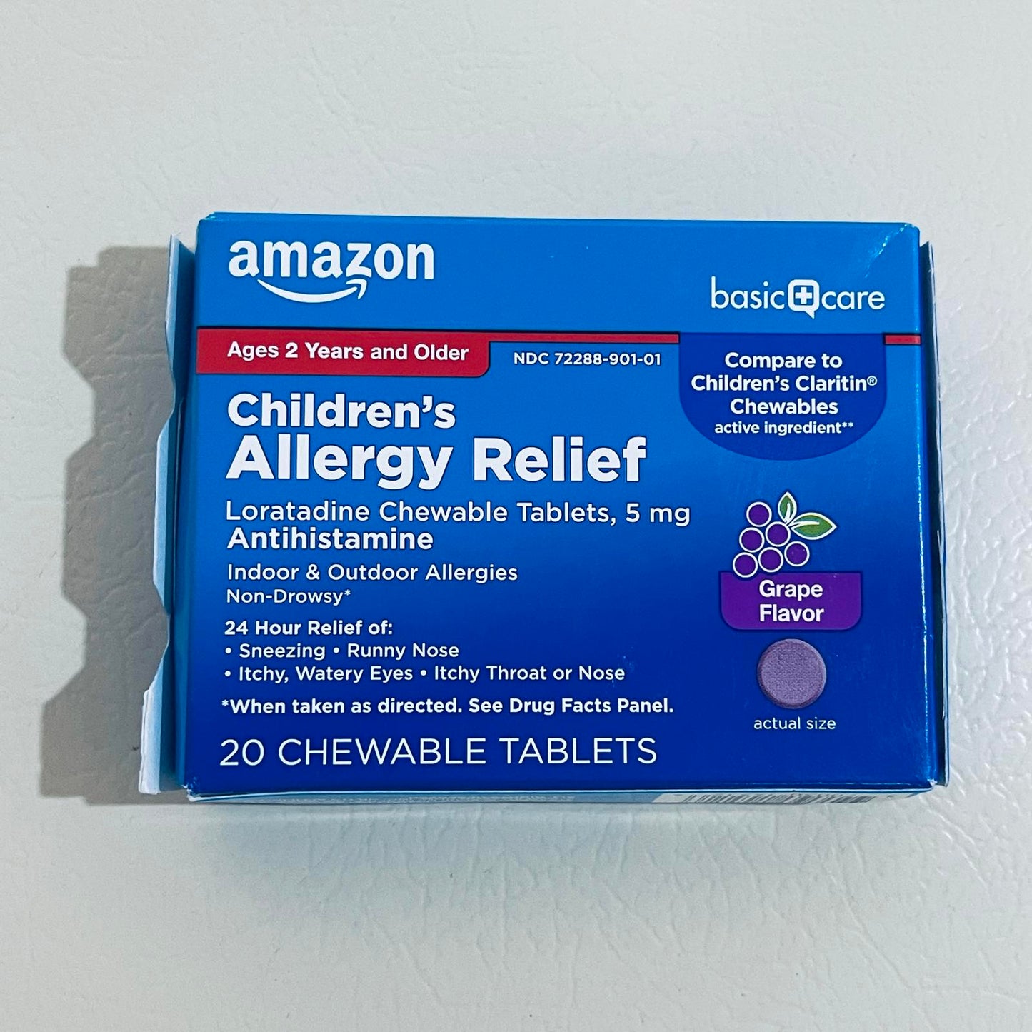 Amazon Basic Care Children's Allergy Relief Loratadine Chewable Tablets, 5 mg, 20 Count EXP 9/2026