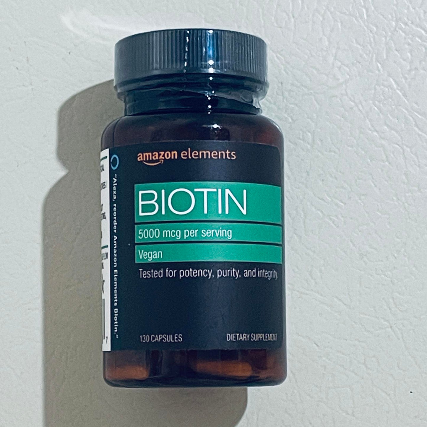 Amazon Elements Biotin 5000 mcg Dietary Supplement, 130 Capsules EXP 3/2027