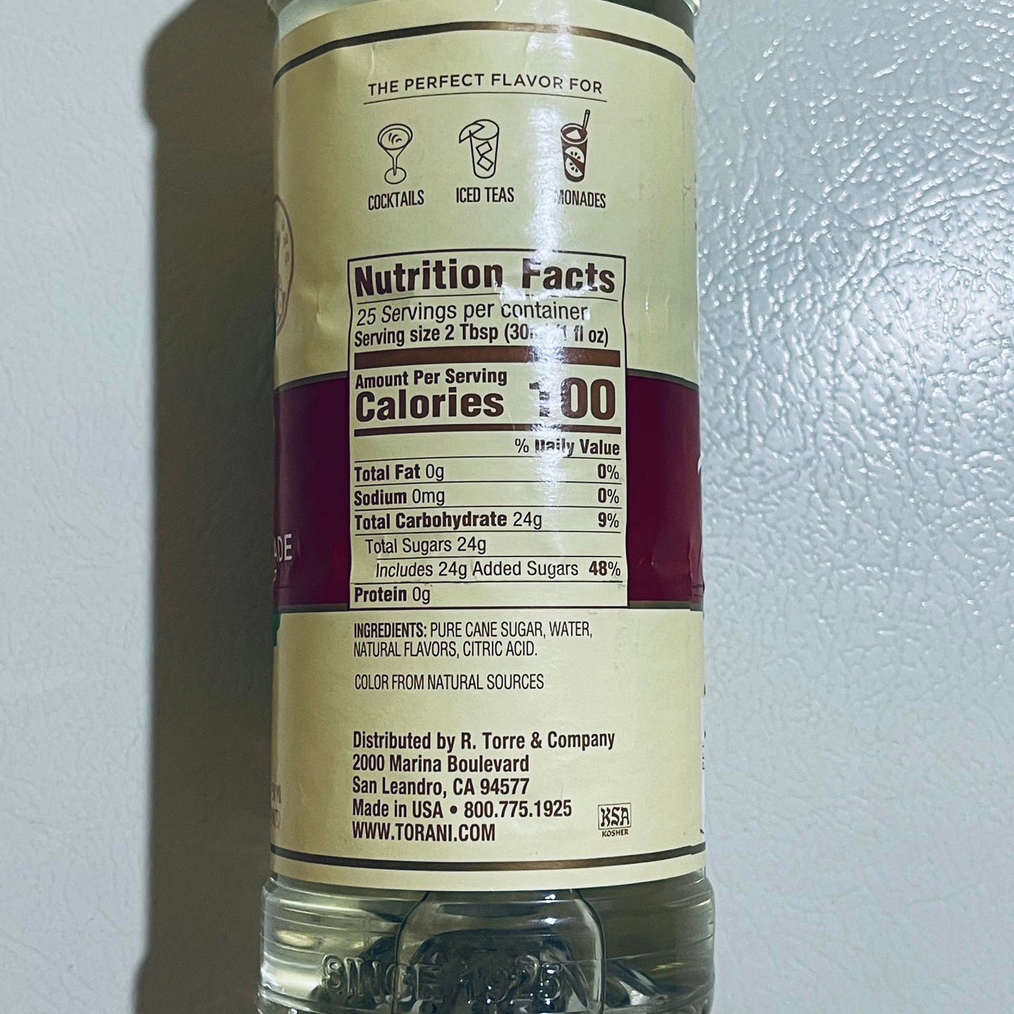 Torani Crème de Menthe Puremade Syrup 750ml EXPIRED 2/2025