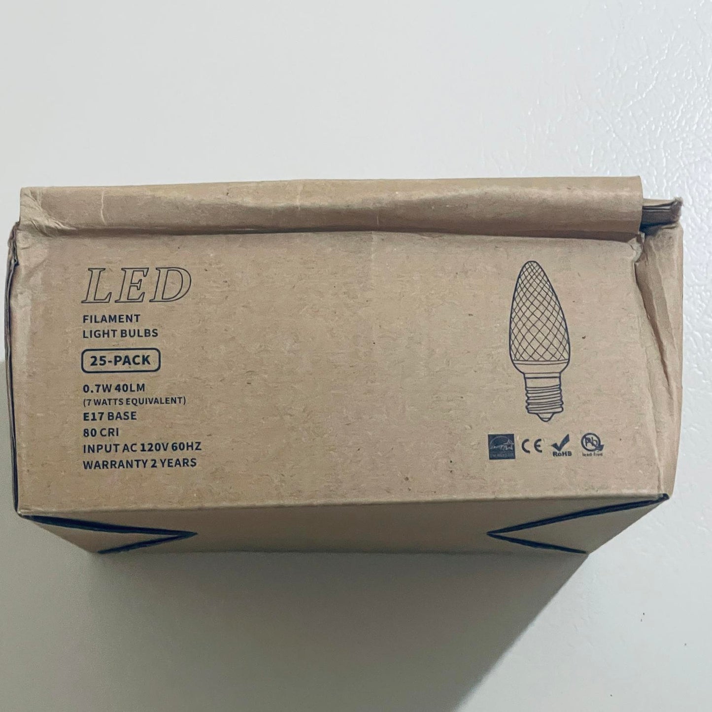 LED Filament Light Bulbs 25-Pack E17 Base 0.7W 40LM