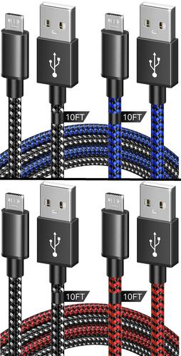 4 CABLES - PS4 Controller Charger Charging Cable 10ft Nylon Braided Micro USB