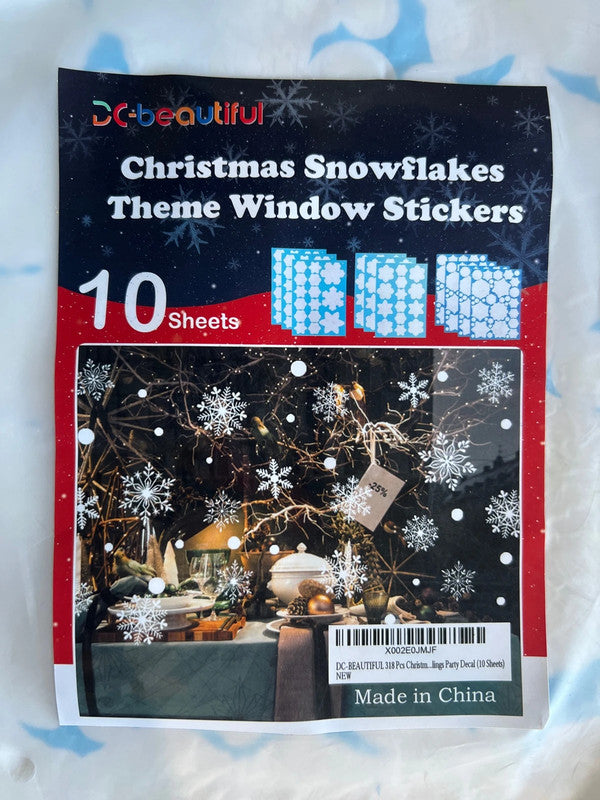 318 Pcs Snowflake Window Clings, White Christmas Decoration