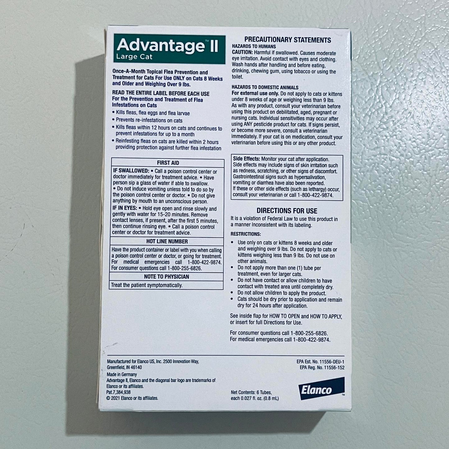 Advantage II Large Cat Flea Treatment, 6 Monthly Doses