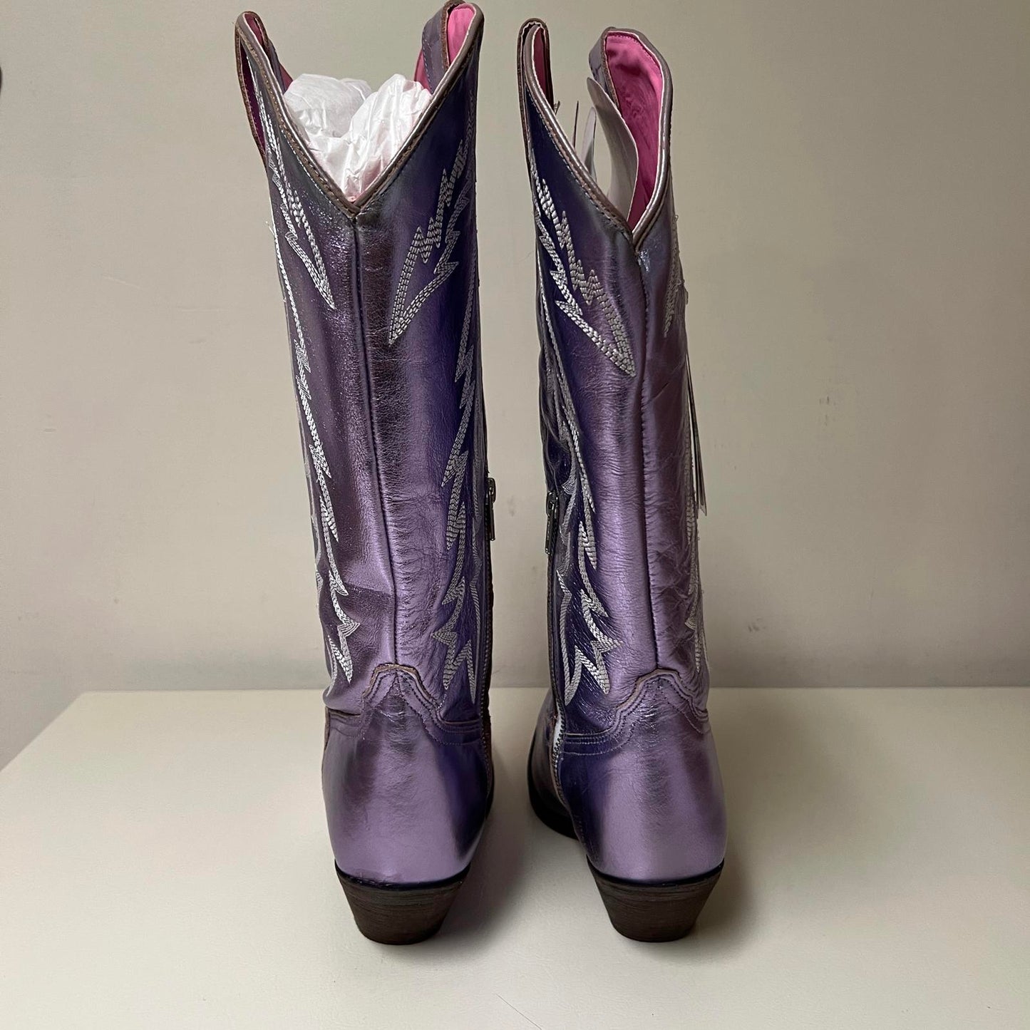 Metallic Purple Cowboy Boots with Embroidered Design
