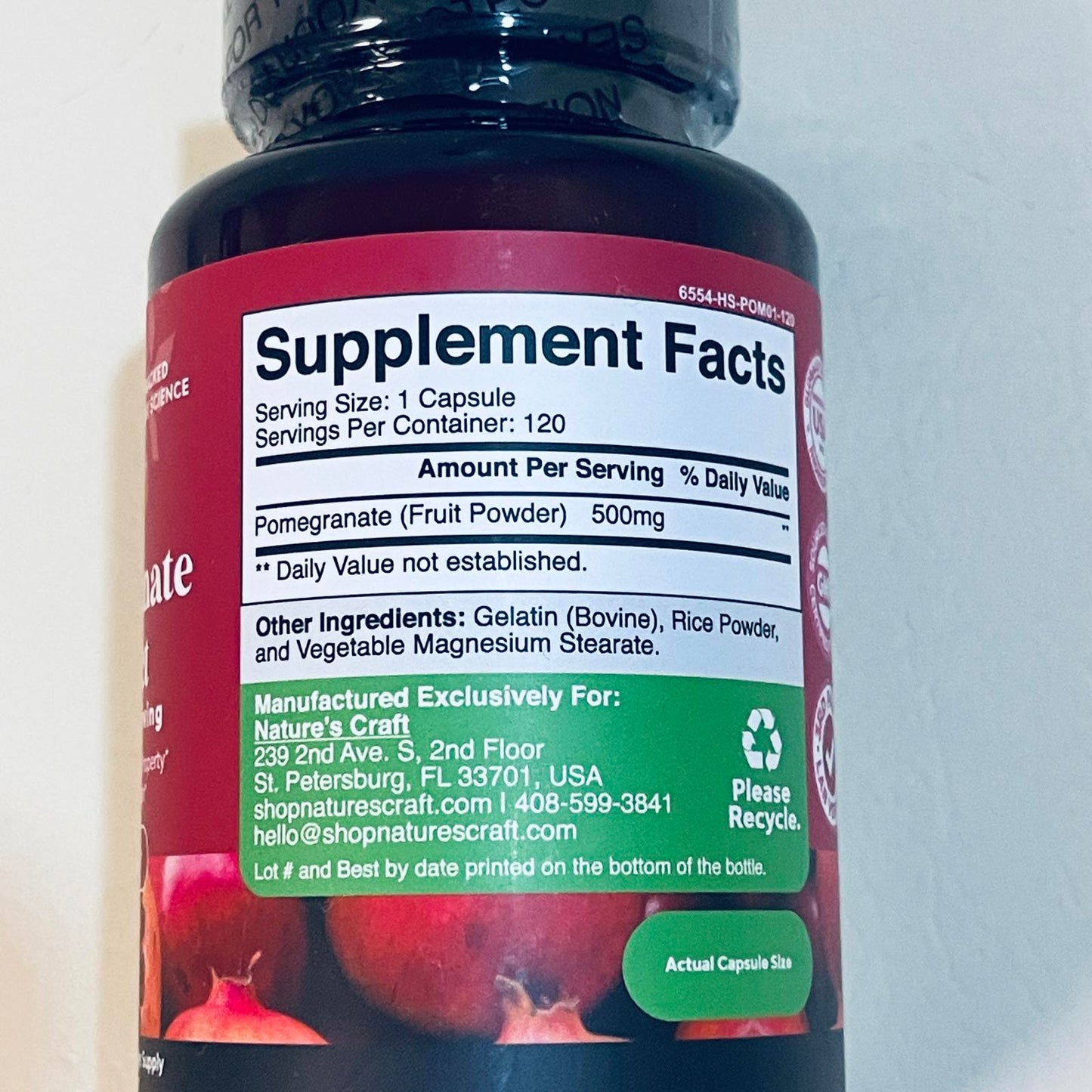 Pomegranate Extract 500mg Dietary Supplement 120 Capsules EXP 10/2026