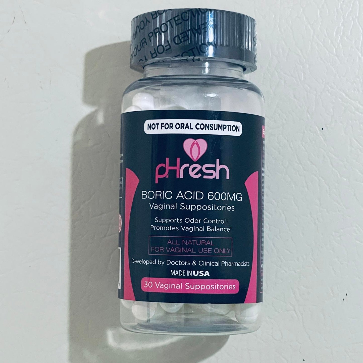 pHresh Boric Acid 600mg Vaginal Suppositories, 30 Count EXPIRED 11/2024