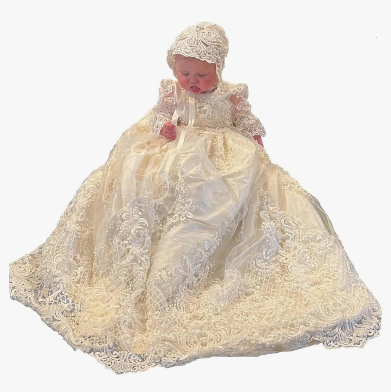 Baby Baptism Gown Full Pearl White 6M
