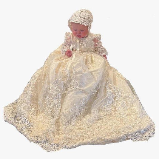 Baby Baptism Gown Full Pearl White 6M