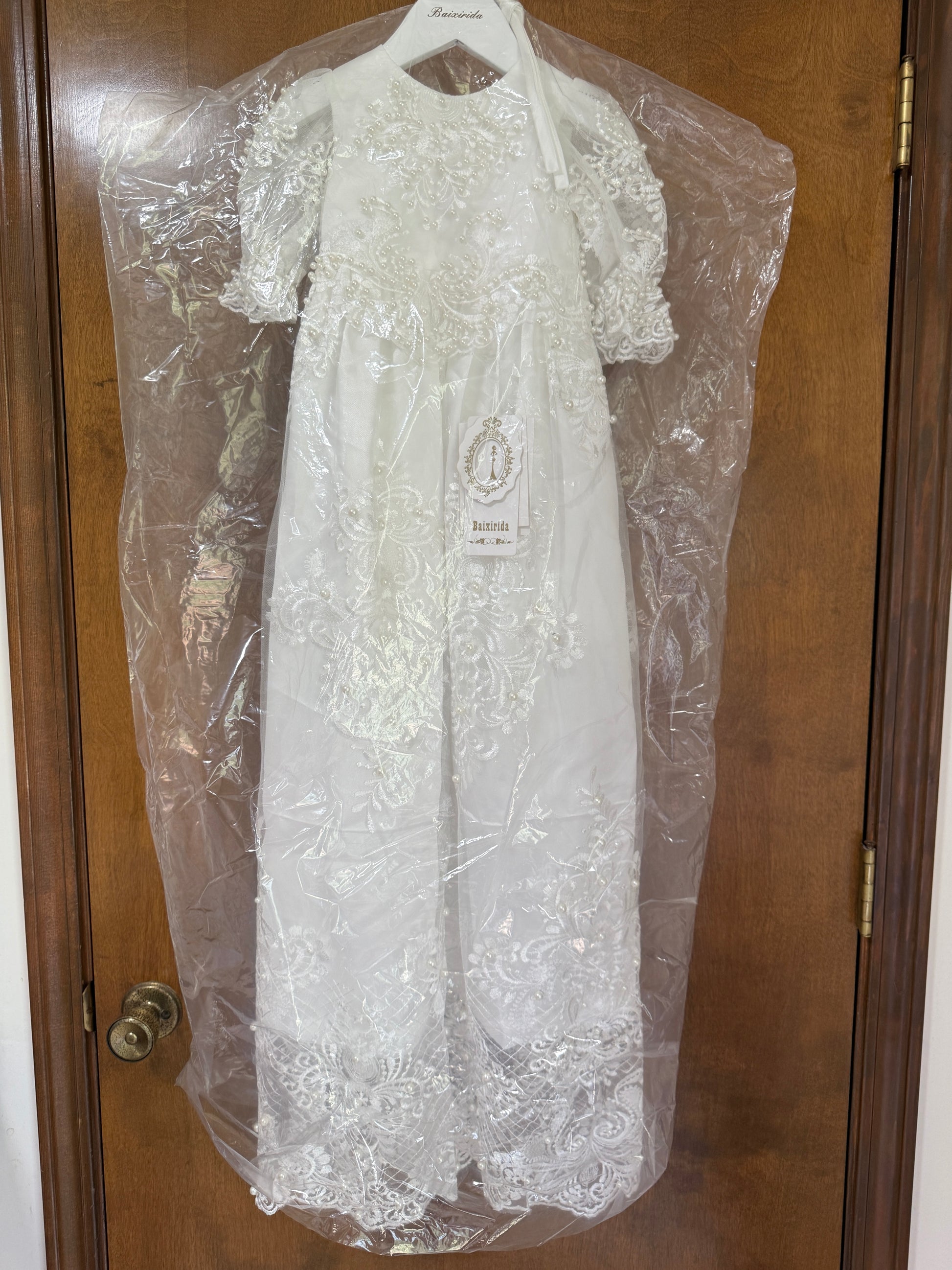 Baby Baptism Gown Full Pearl White 6M