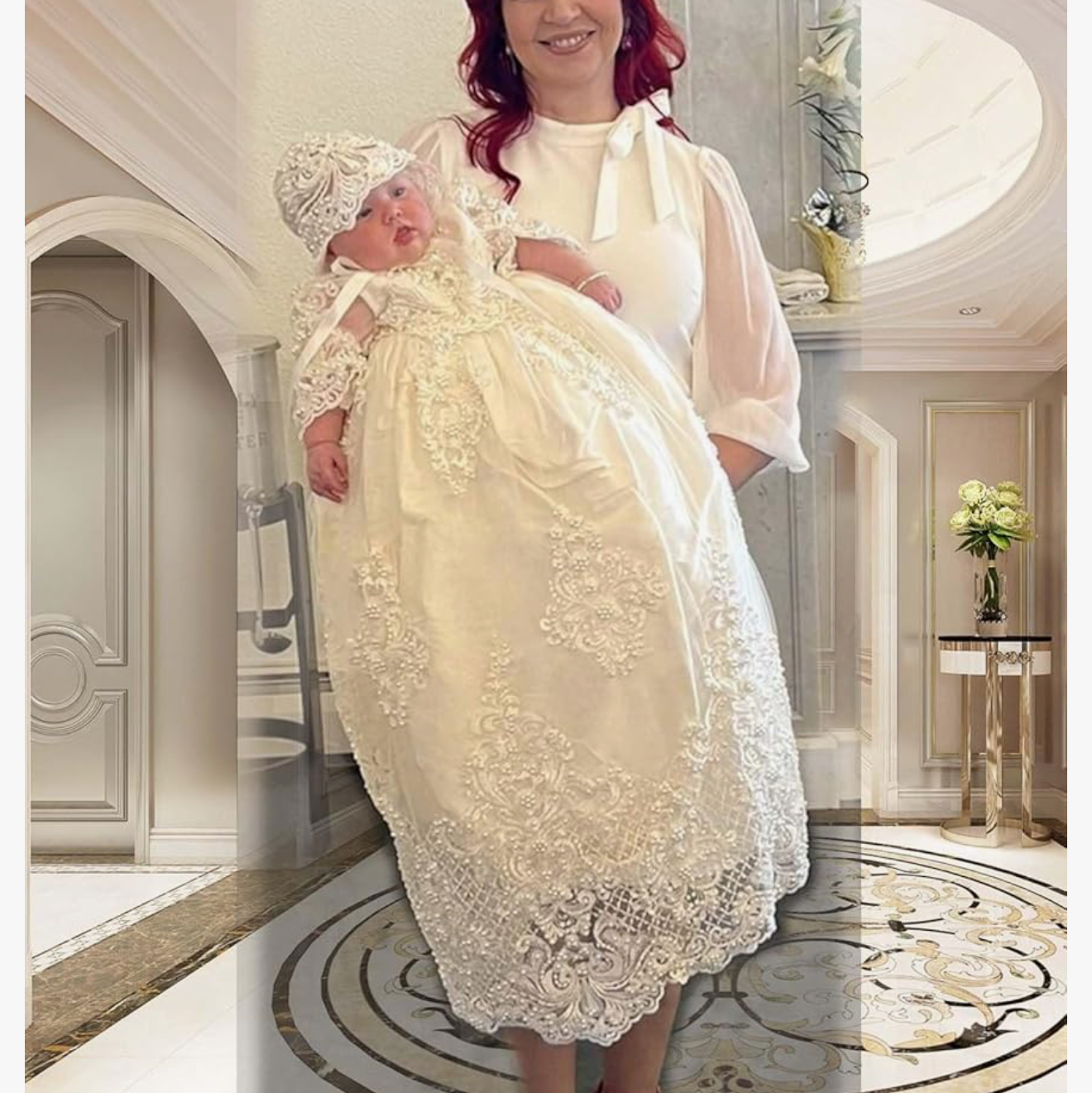 Baby Baptism Gown Full Pearl White 6M