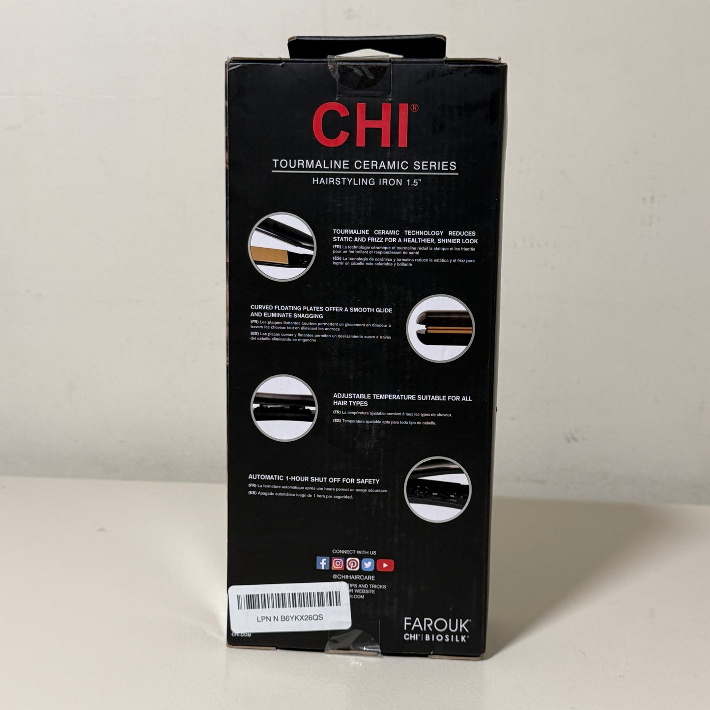 CHI Classic 1.5" Tourmaline Ceramic Flat Iron – Onyx Black – Model CA1174 – w/Thermal Mat