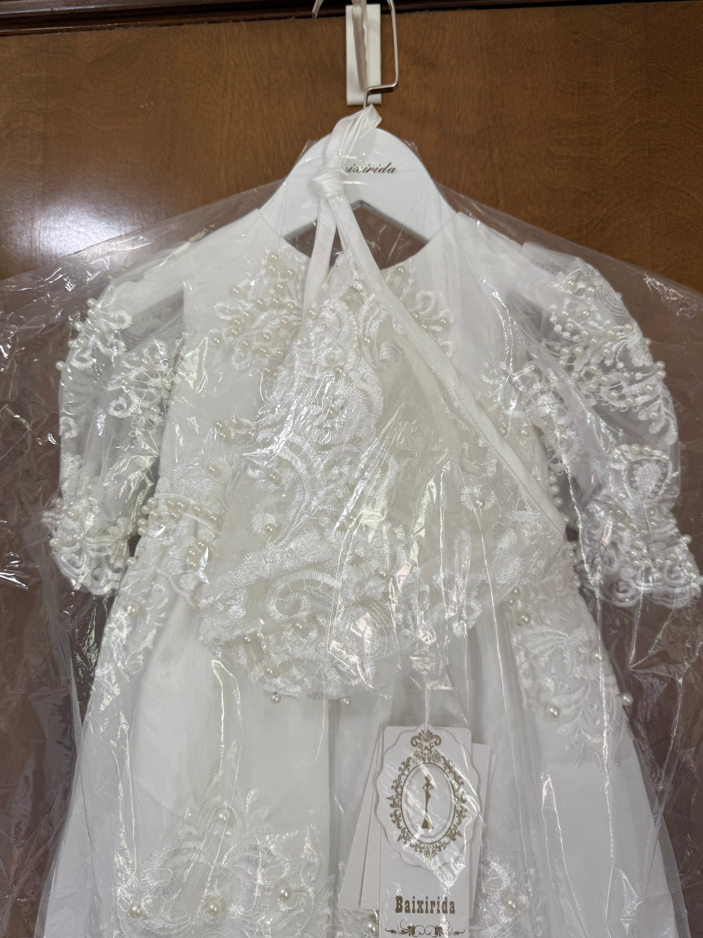 Baby Baptism Gown Full Pearl White 6M