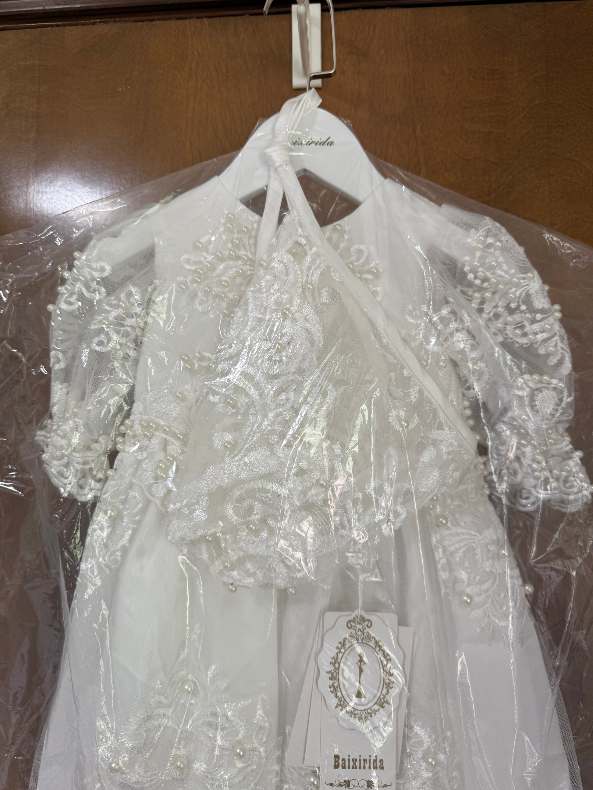 Baby Baptism Gown Full Pearl White 6M