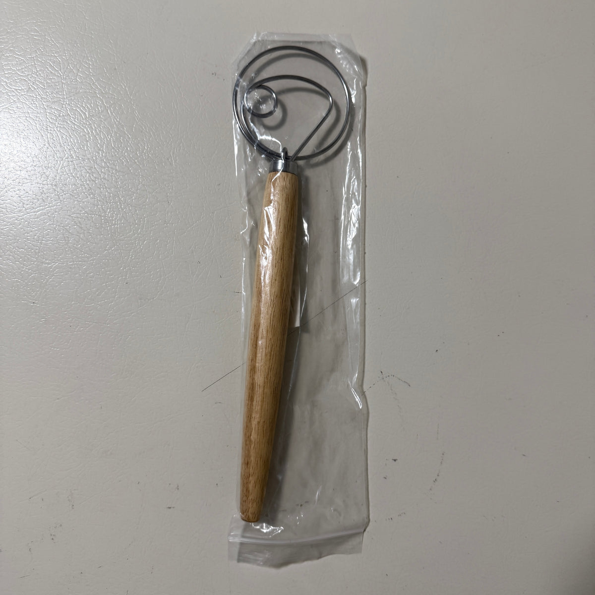 TEEVEA Danish Dough Whisk, Stainless Steel Wire Head, Wooden Handle, Bread Mixer