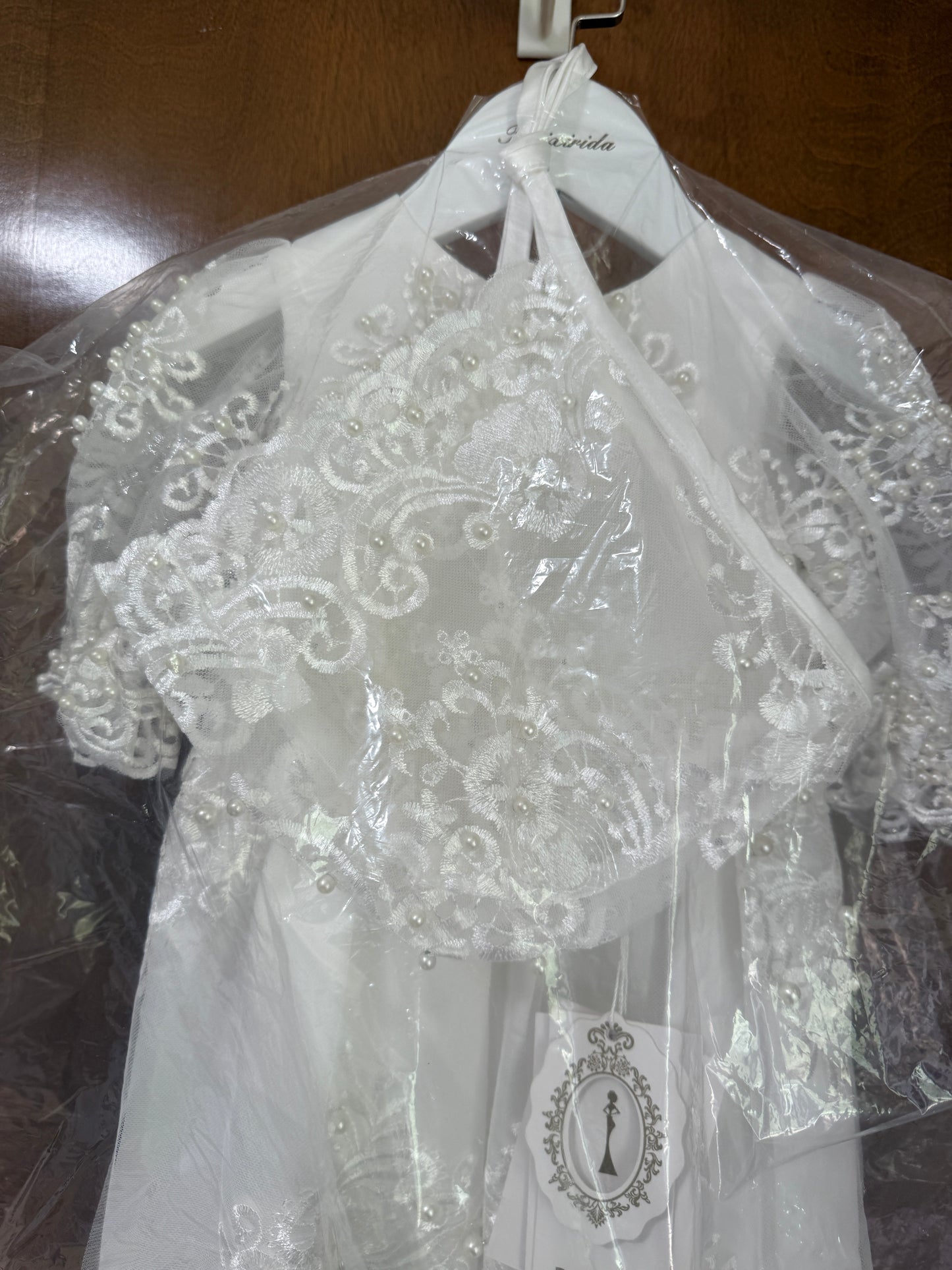 Baby Baptism Gown Full Pearl White 6M