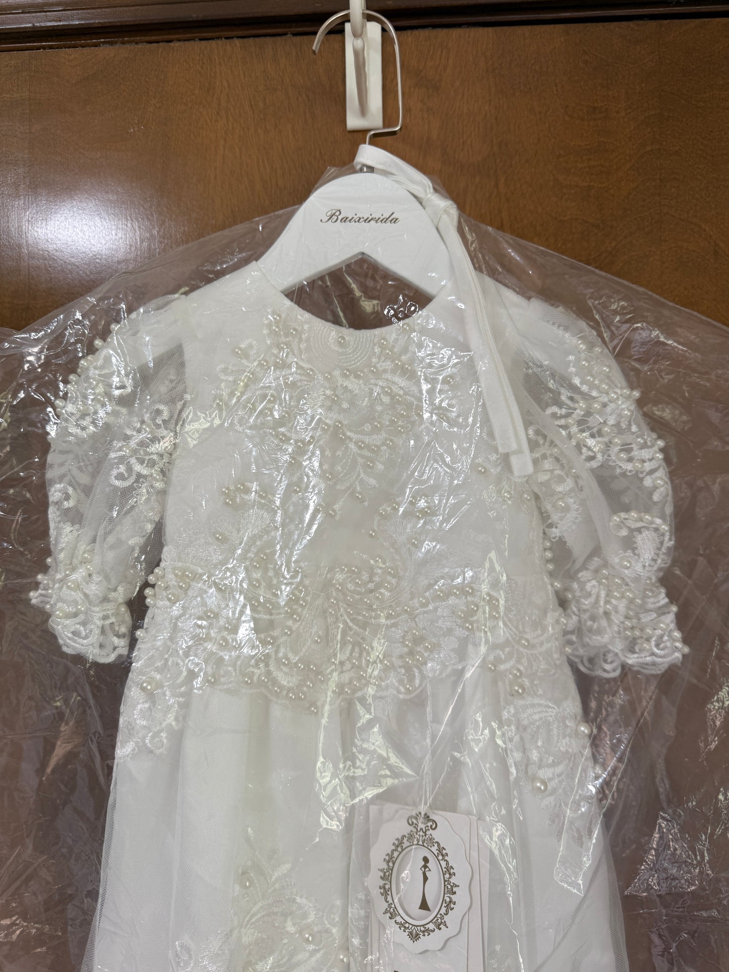 Baby Baptism Gown Full Pearl White 6M
