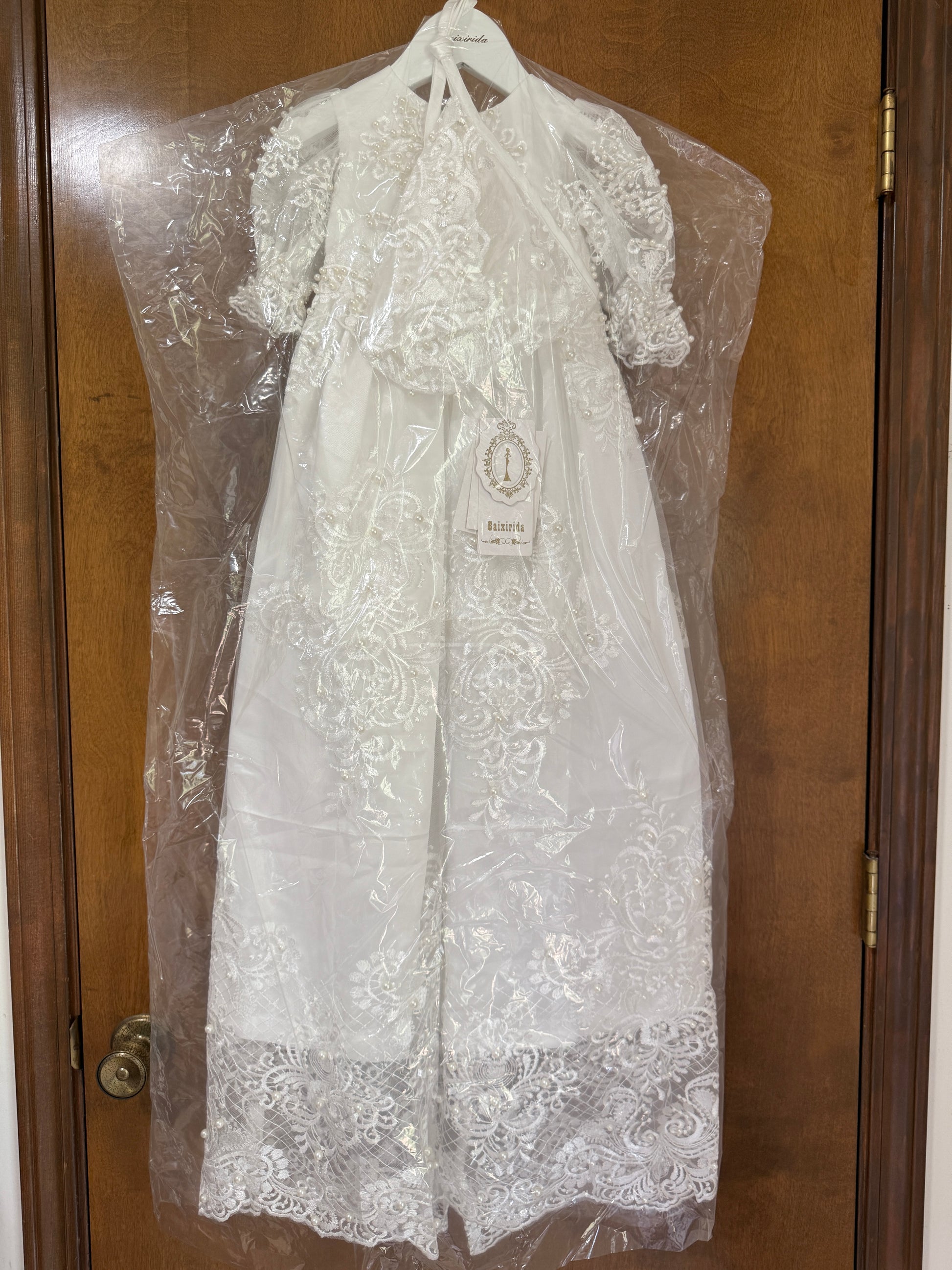 Baby Baptism Gown Full Pearl White 6M