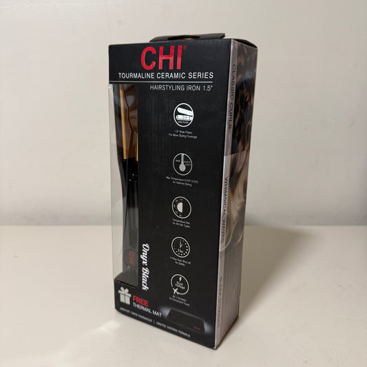 CHI Classic 1.5" Tourmaline Ceramic Flat Iron – Onyx Black – Model CA1174 – w/Thermal Mat