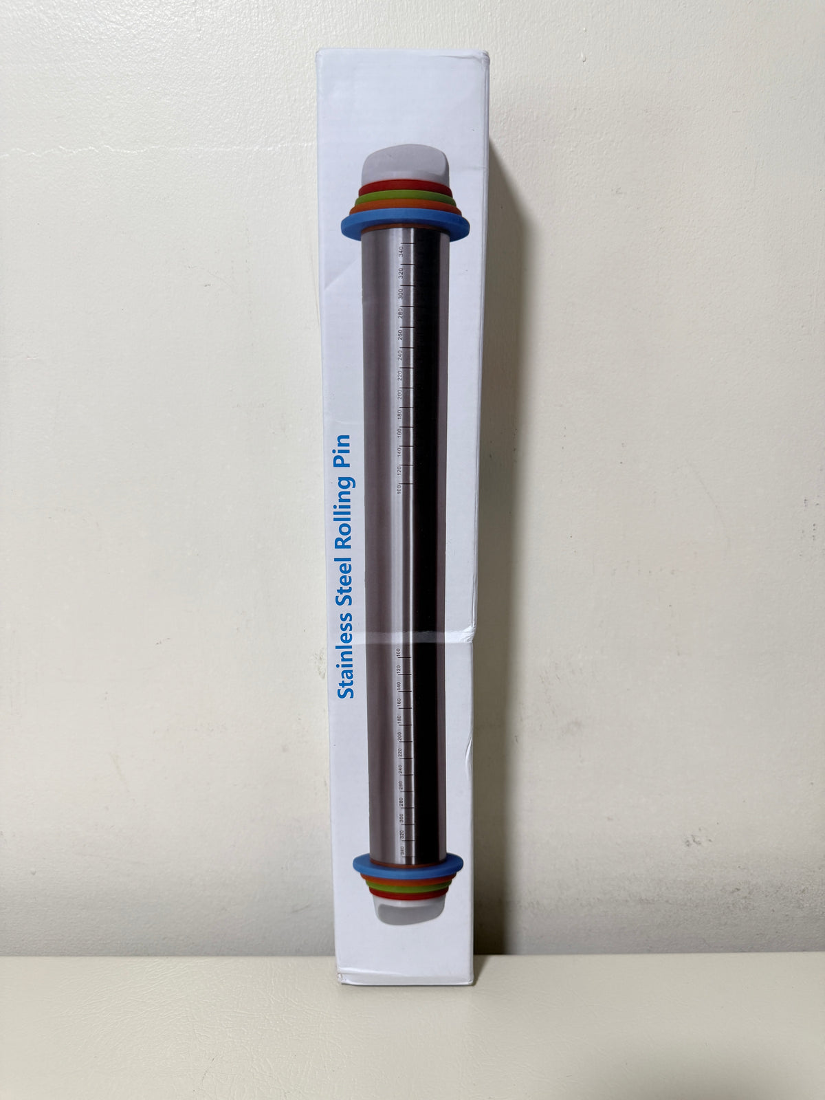 Adjustable Stainless Steel Rolling Pin 17 in with 4 Thickness Discs, Engraved Scale
