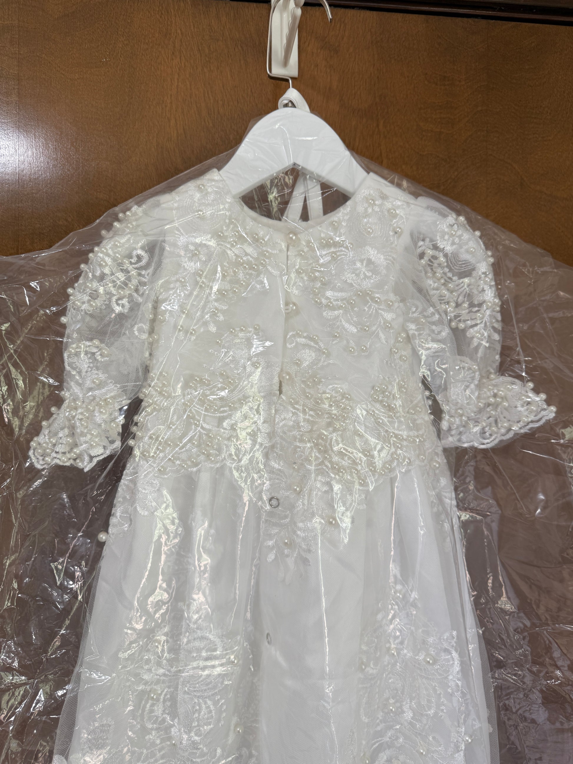 Baby Baptism Gown Full Pearl White 6M