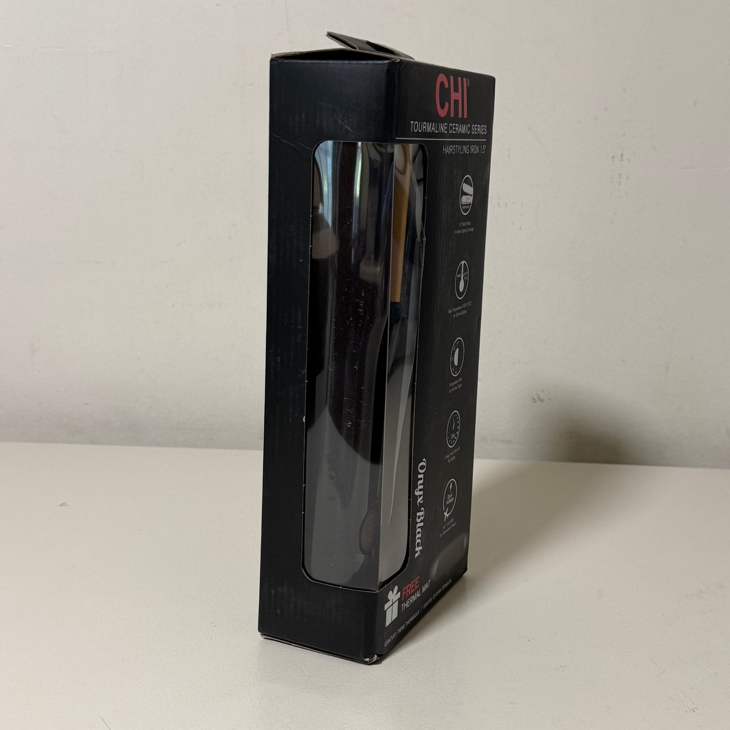 CHI Classic 1.5" Tourmaline Ceramic Flat Iron – Onyx Black – Model CA1174 – w/Thermal Mat