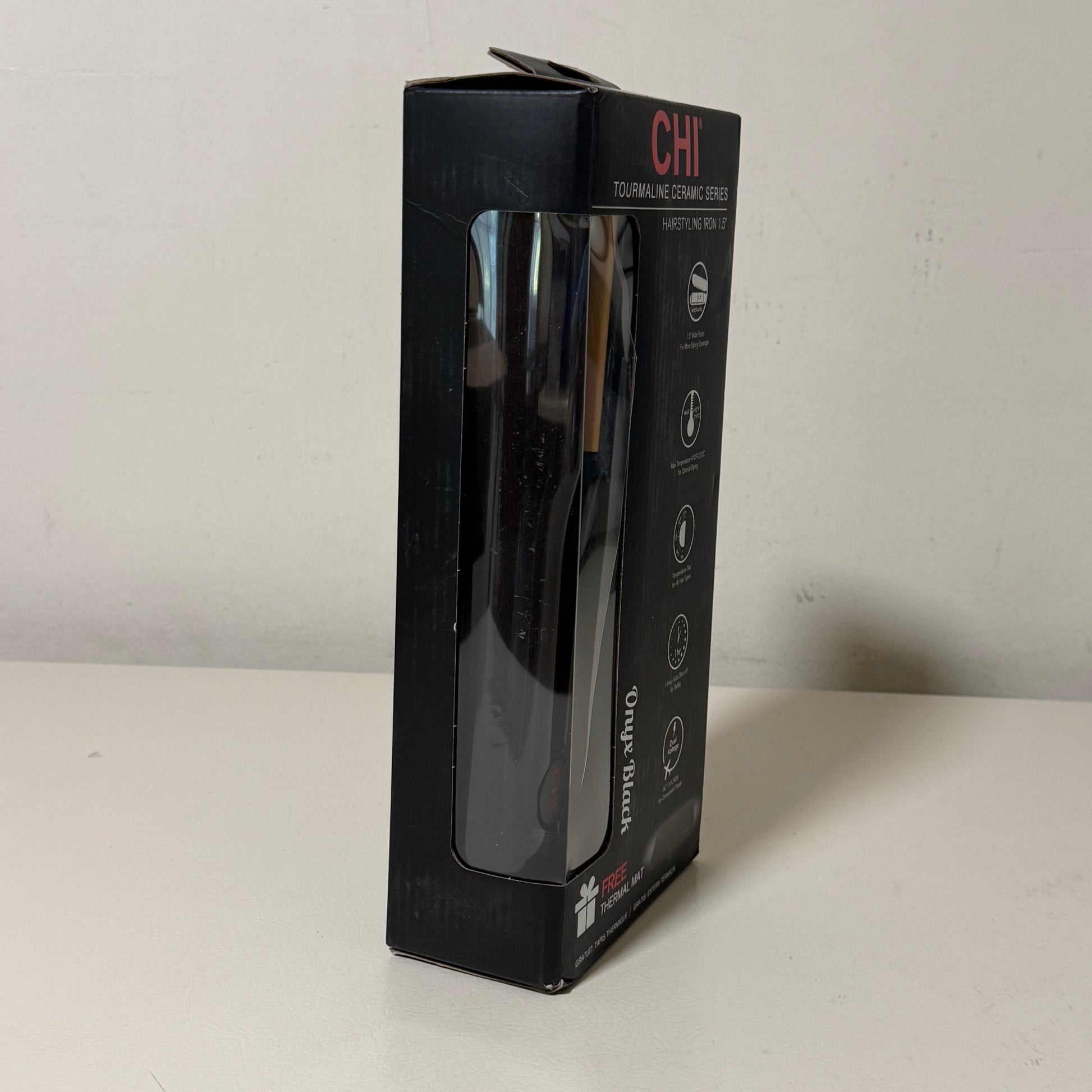 CHI Classic 1.5" Tourmaline Ceramic Flat Iron – Onyx Black – Model CA1174 – w/Thermal Mat