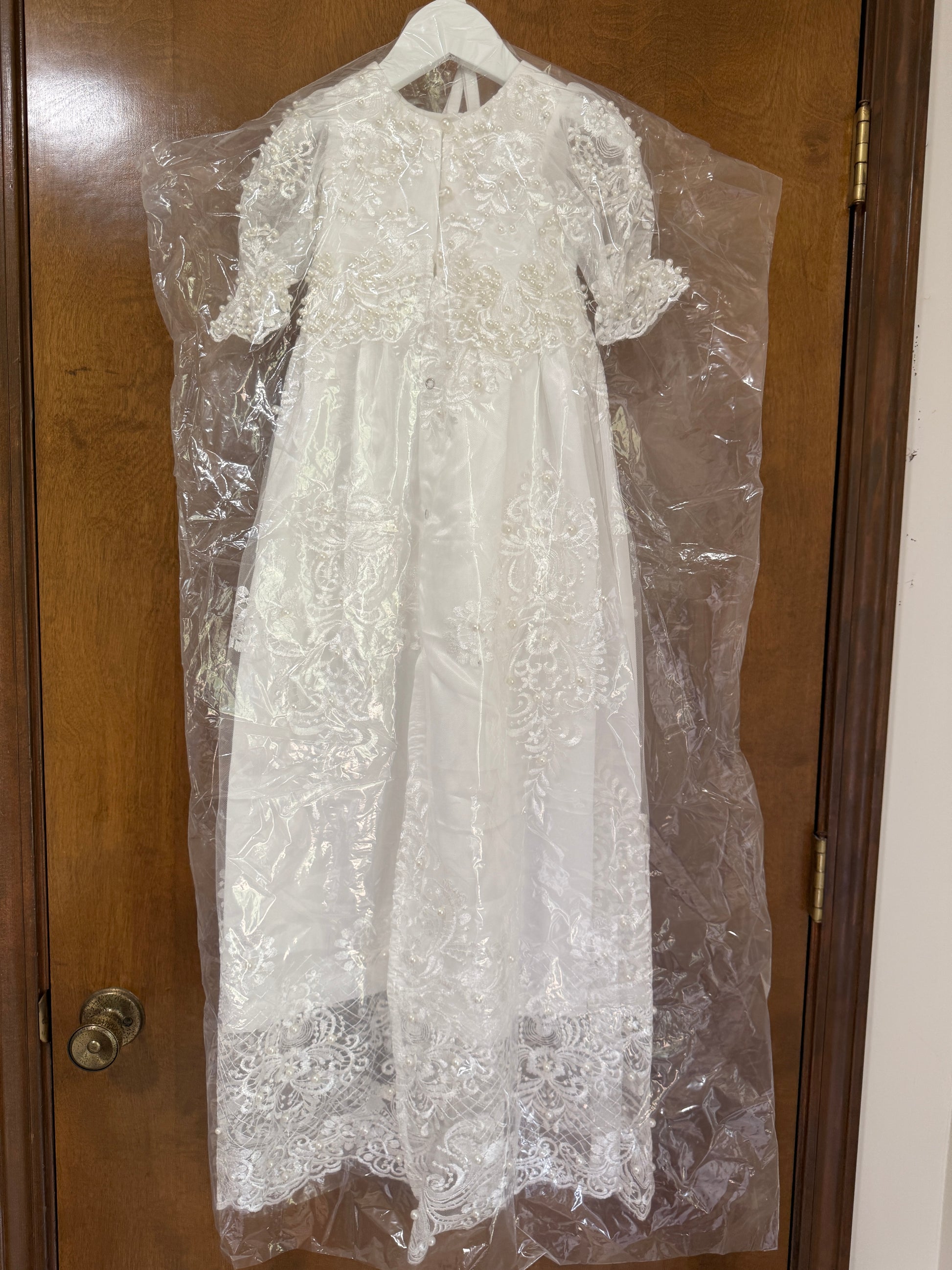 Baby Baptism Gown Full Pearl White 6M