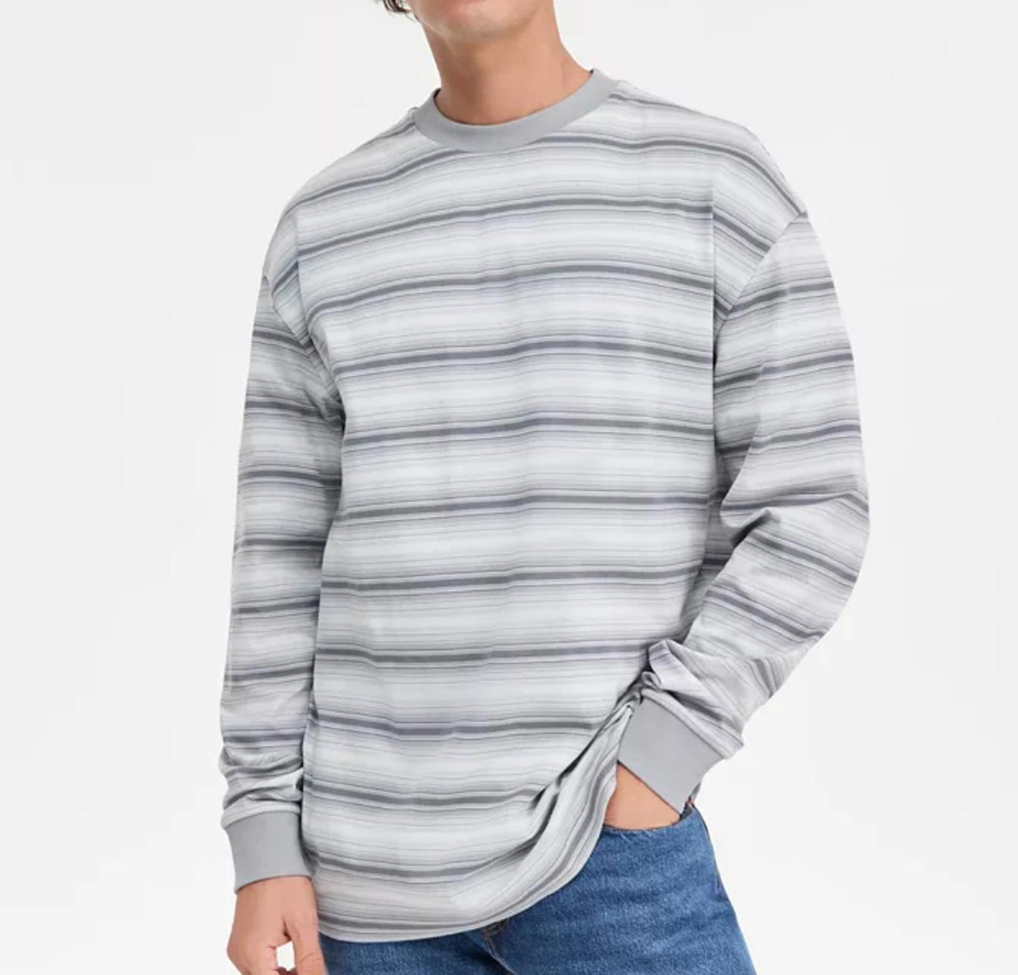 Men's Long-Sleeve Crewneck Striped T-Shirt