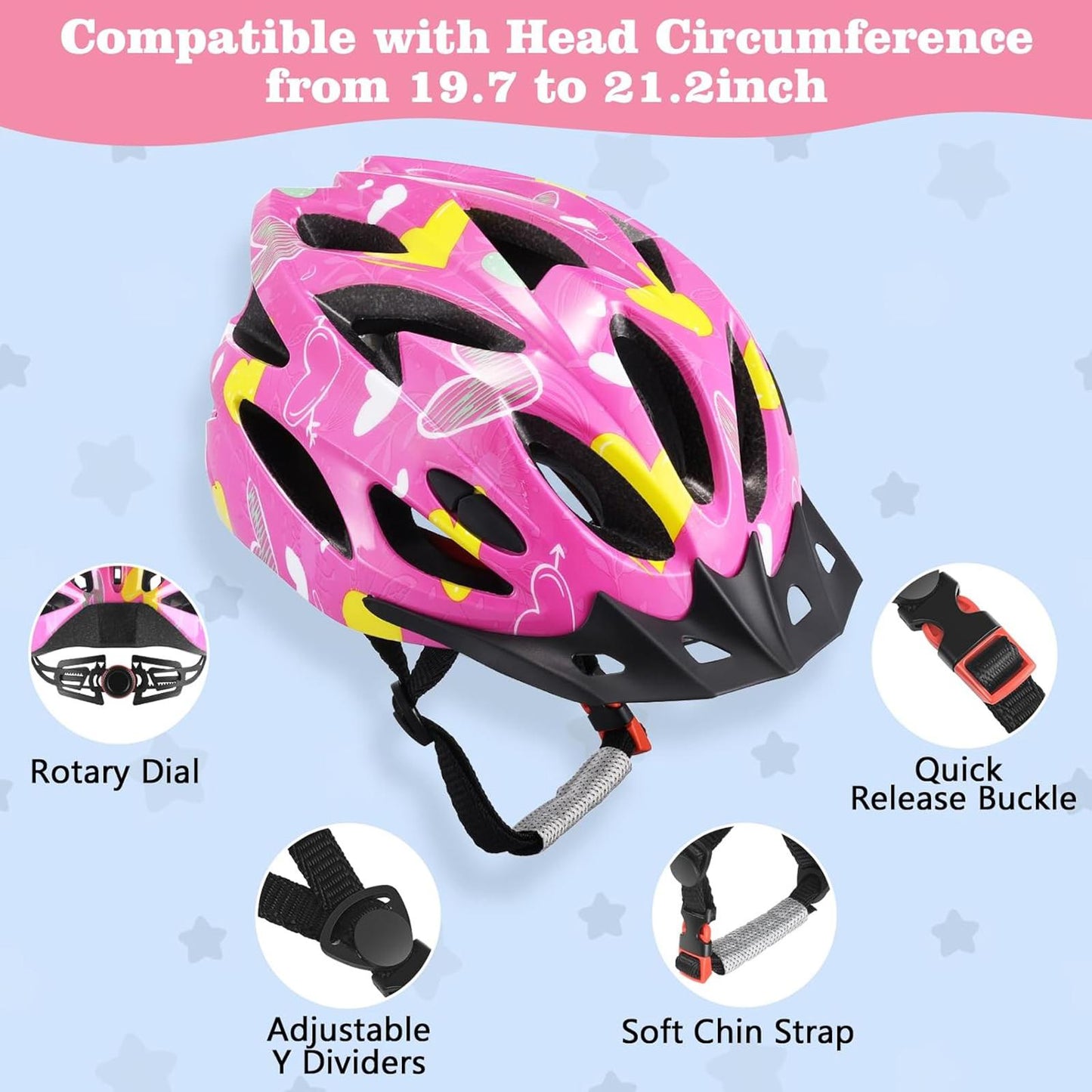 Adjustable Kids Bicycle Helmet with Heart Pattern