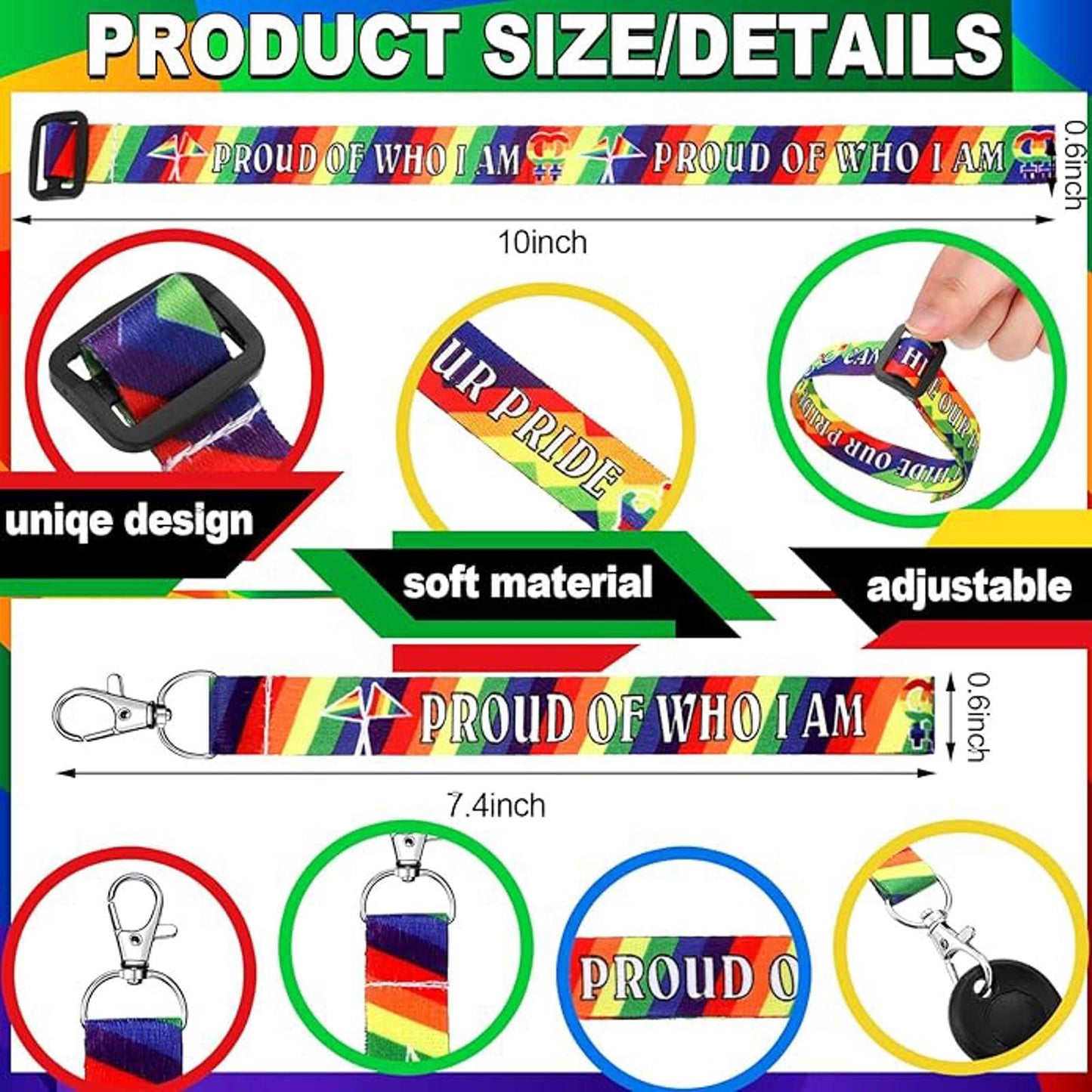 200 Pcs Rainbow Pride Wristlet and Keychains Bulk