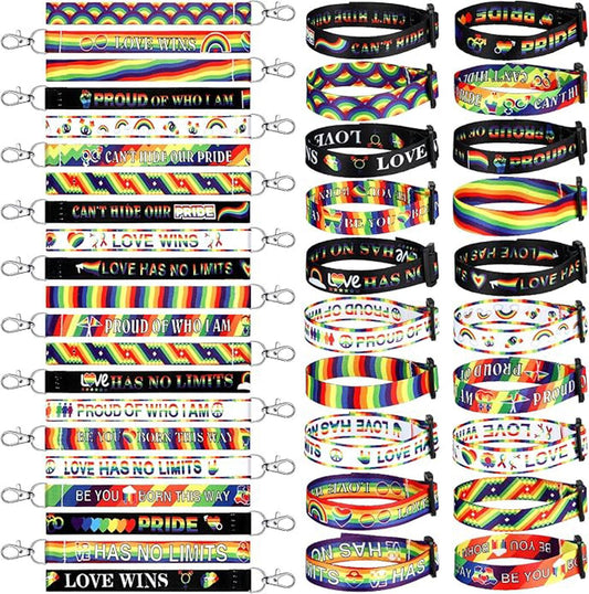 200 Pcs Rainbow Pride Wristlet and Keychains Bulk