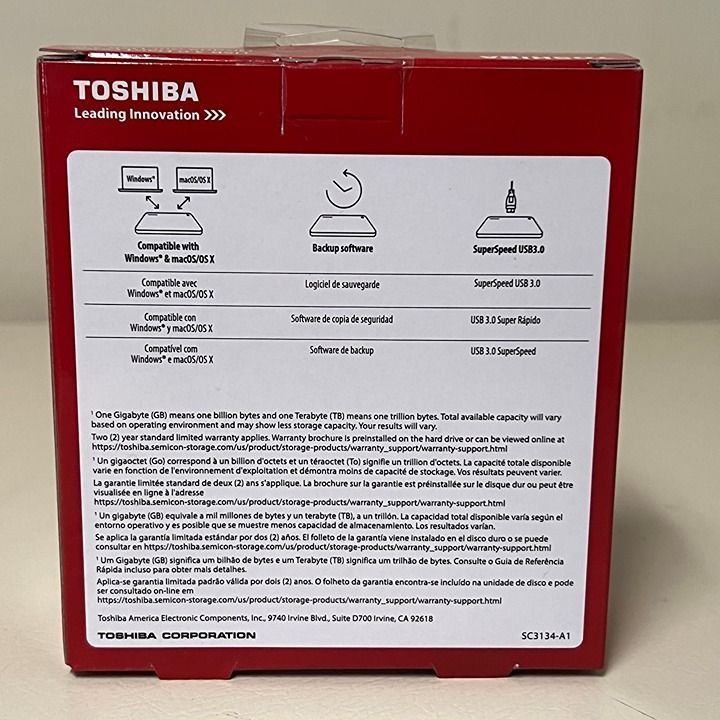 Toshiba Canvio Connect II 3TB box back panel, full view