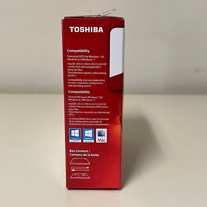 Toshiba Canvio Connect II 3TB box side panel, compatibility and box contents