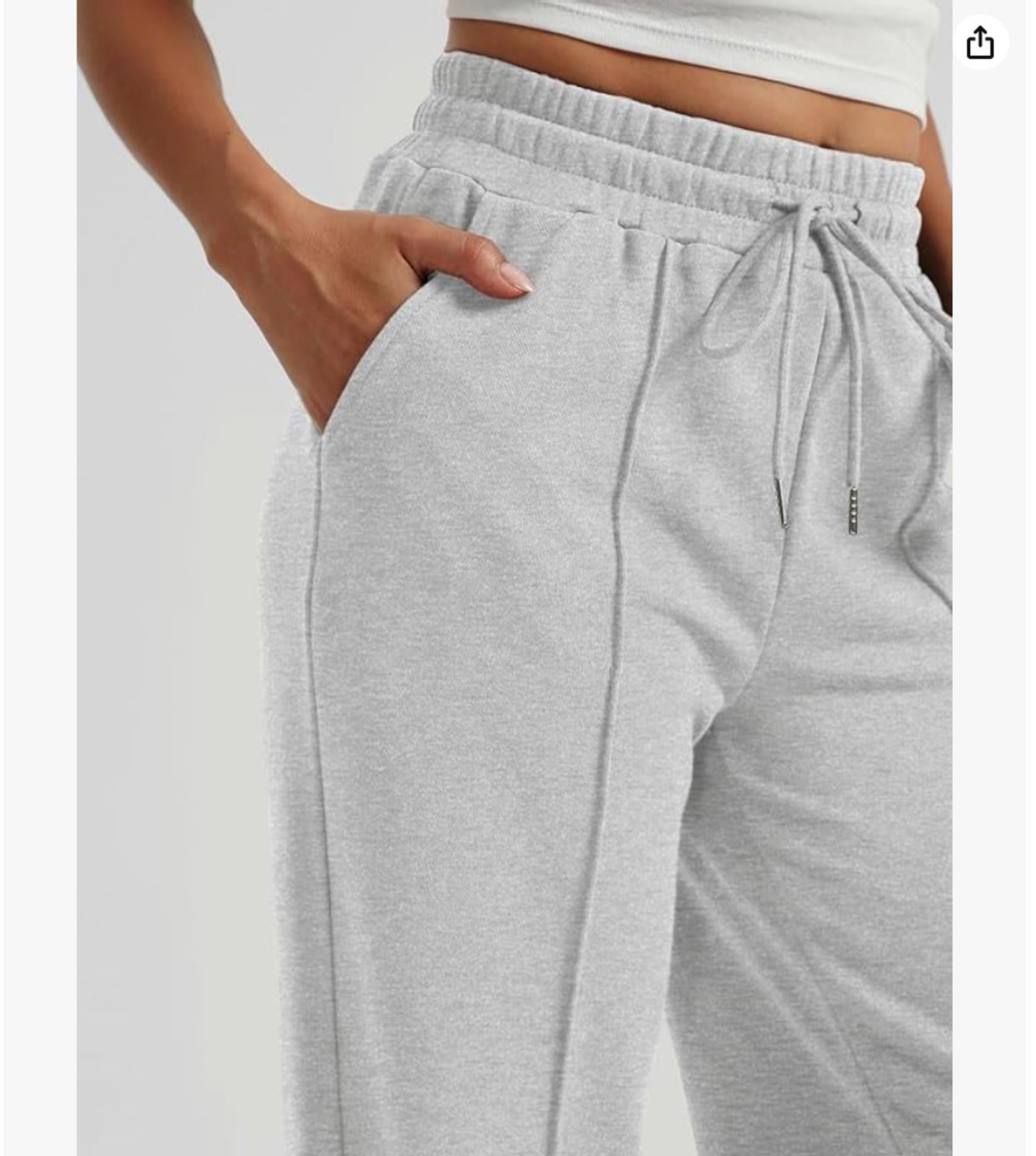 Women's Gray Wide-Leg Sweatpants with Drawstring Waist