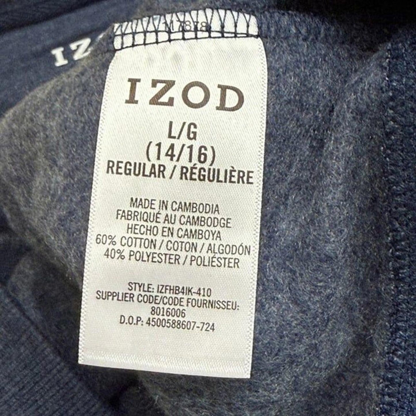 IZOD Boys' Long Sleeve Fleece Crewneck Pullover Sweatshirt Size L14/16