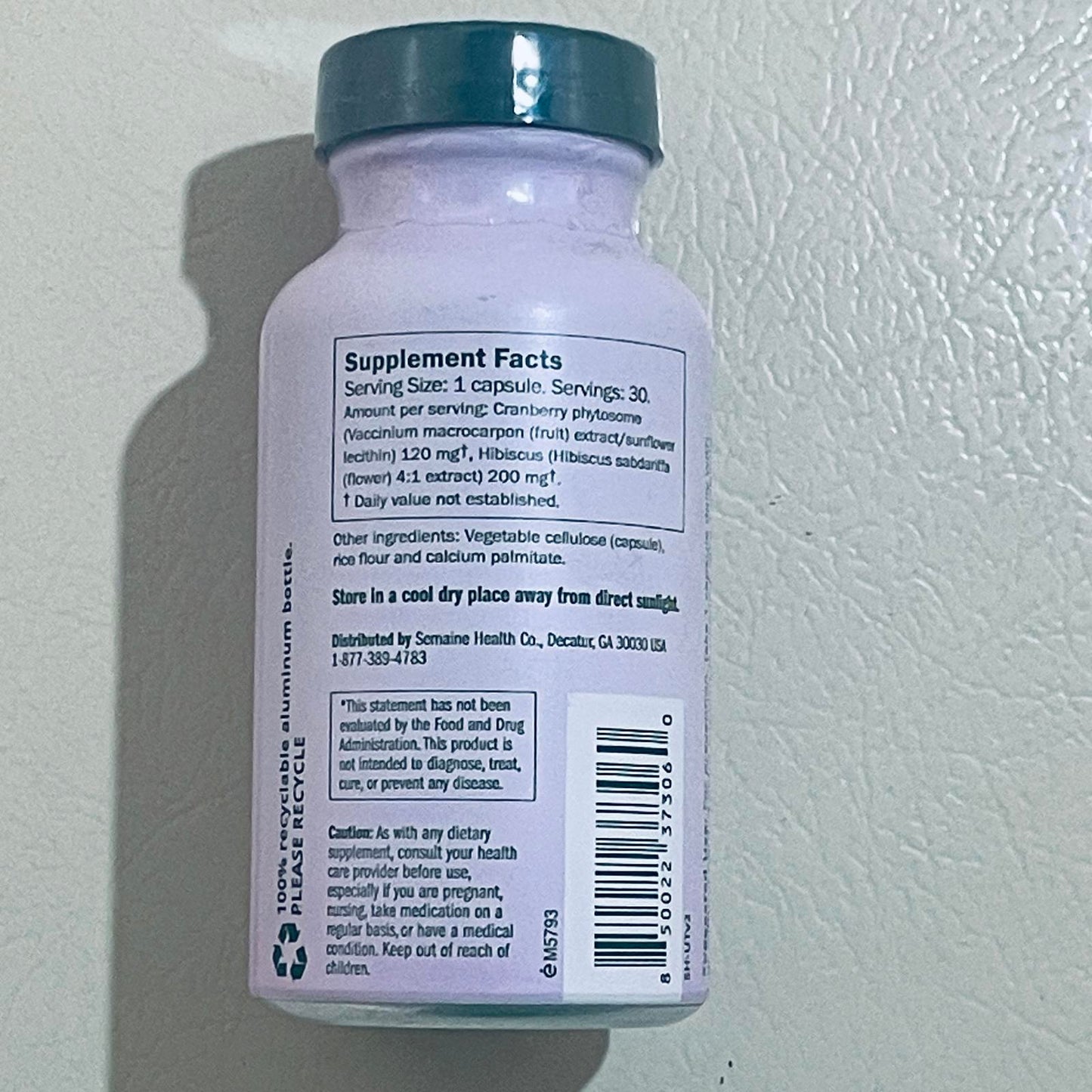 Semaine Urinary Tract Cleanse & Protect Dietary Supplement, 30 Vegan Capsules EXP 8/2026