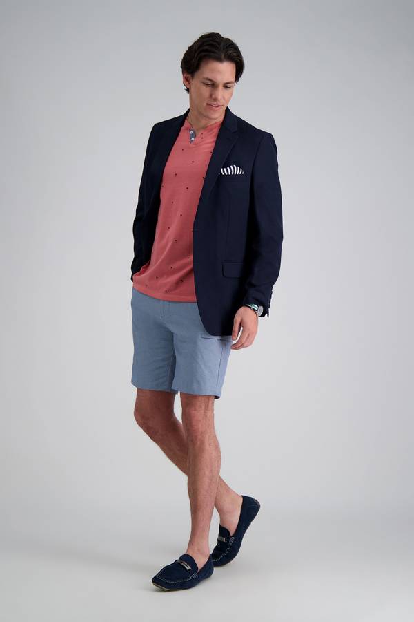 Haggar Active Series performance utility short in blue, full-length stock photo