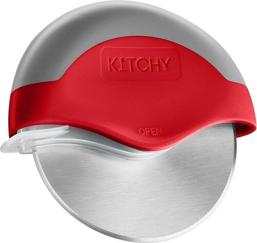 Kitchy Pizza Cutter Wheel w/ Protective Blade Cover, Ergonomic Pizza Slicer, Red