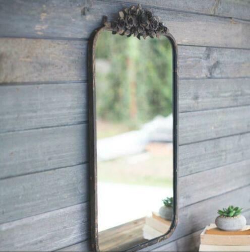 Kalalou Rectangle Metal Mirror With Flower Details 17.5''W x 1''D x 31.5''H