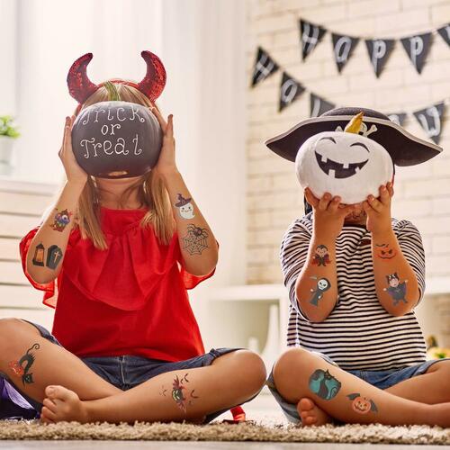 Bundle of 6 Pack Halloween Parachute Toys & 360 Halloween Temporary Tattoos