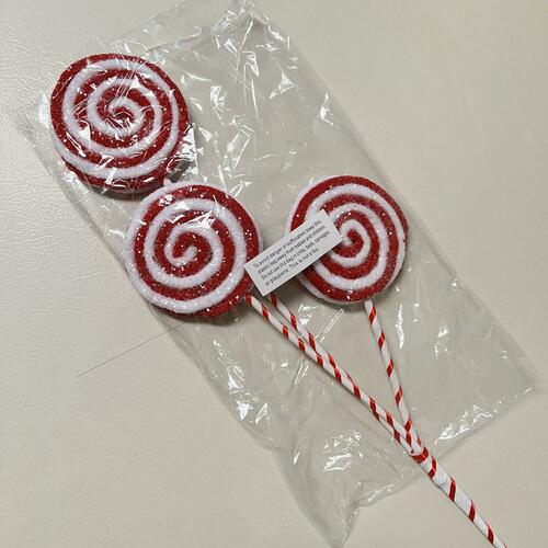 Red & White Christmas Lollipop Candy Cane Floral Spray Ornament
