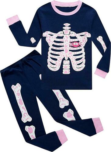 Family Feeling Little Girls 2 Piece Pajamas Set Skeleton/Glow-in-the-dark Size 2T