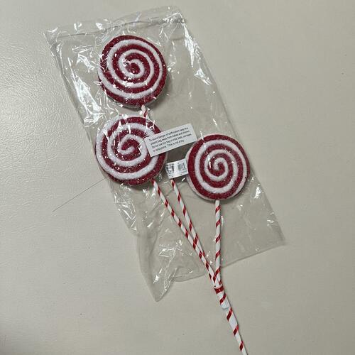Red & White Christmas Lollipop Candy Cane Floral Spray Ornament