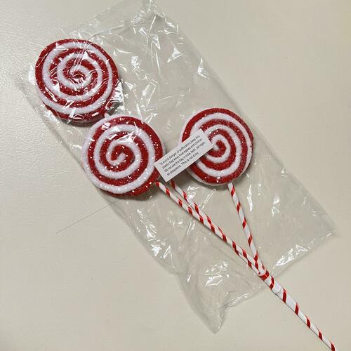 Red & White Christmas Lollipop Candy Cane Floral Spray Ornament