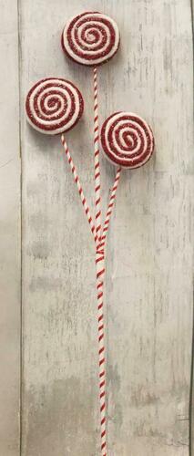 Red & White Christmas Lollipop Candy Cane Floral Spray Ornament