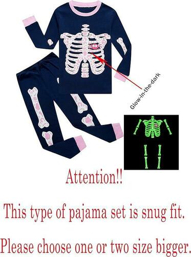 Family Feeling Little Girls 2 Piece Pajamas Set Skeleton/Glow-in-the-dark Size 2T
