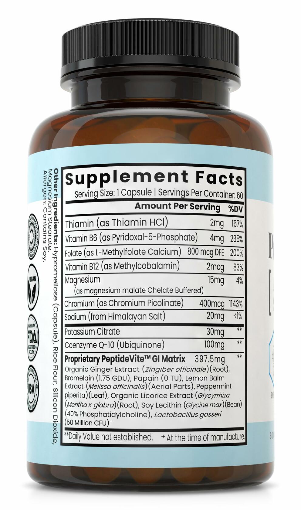 PeptideVite GLP-1 Support Vitamin for Nausea Relief, Glucose Metabolic Support