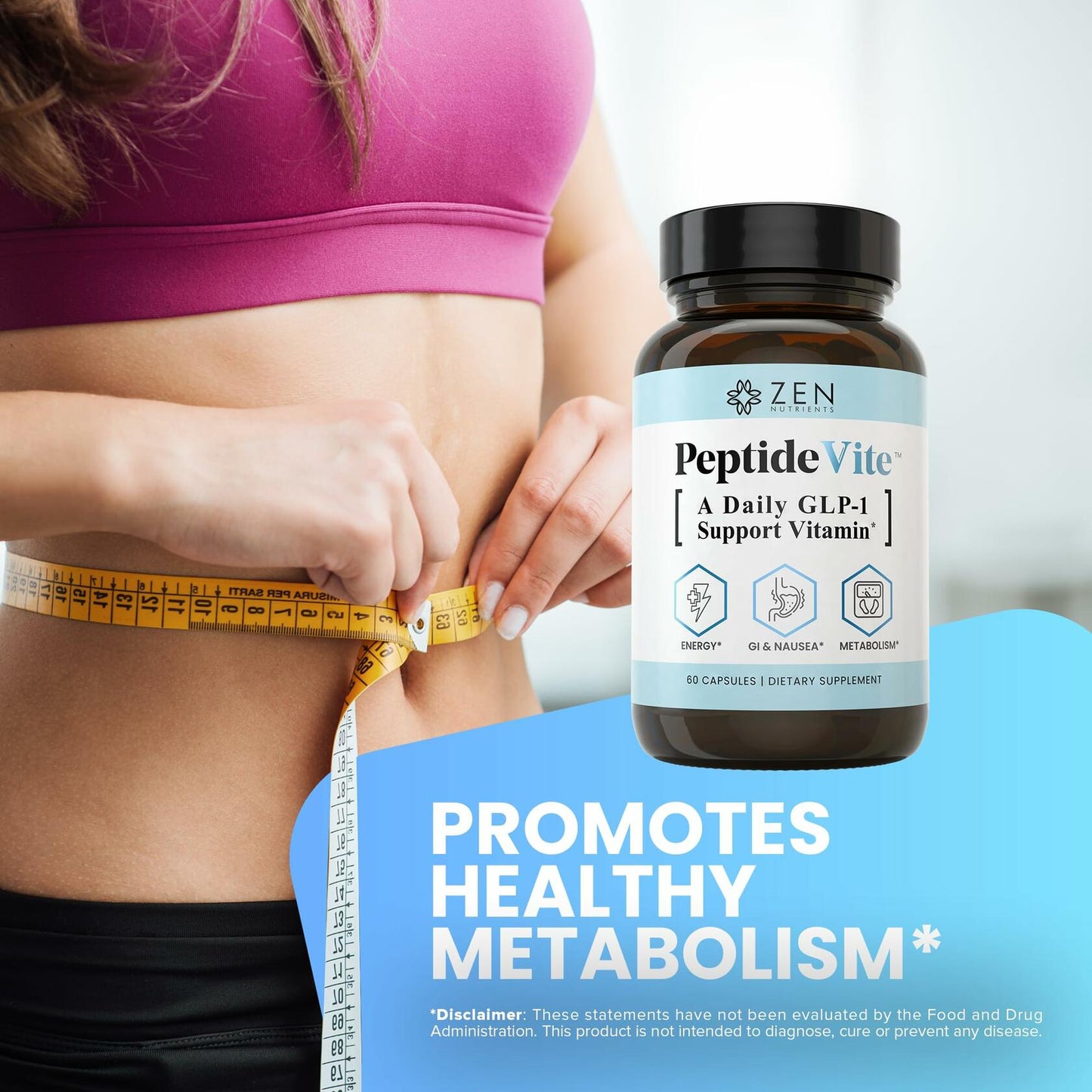 PeptideVite GLP-1 Support Vitamin for Nausea Relief, Glucose Metabolic Support